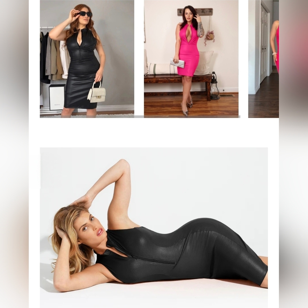 Popilush FAUX LEATHER DRESS --WITH BUILT IN SHAPEWEAR #517 - Picture 10 of 13